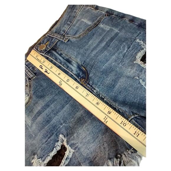 PUDR JEANS Distressed Lace Denim Bootie Shorts Blue Black Juniors Size S - Picture 12 of 13